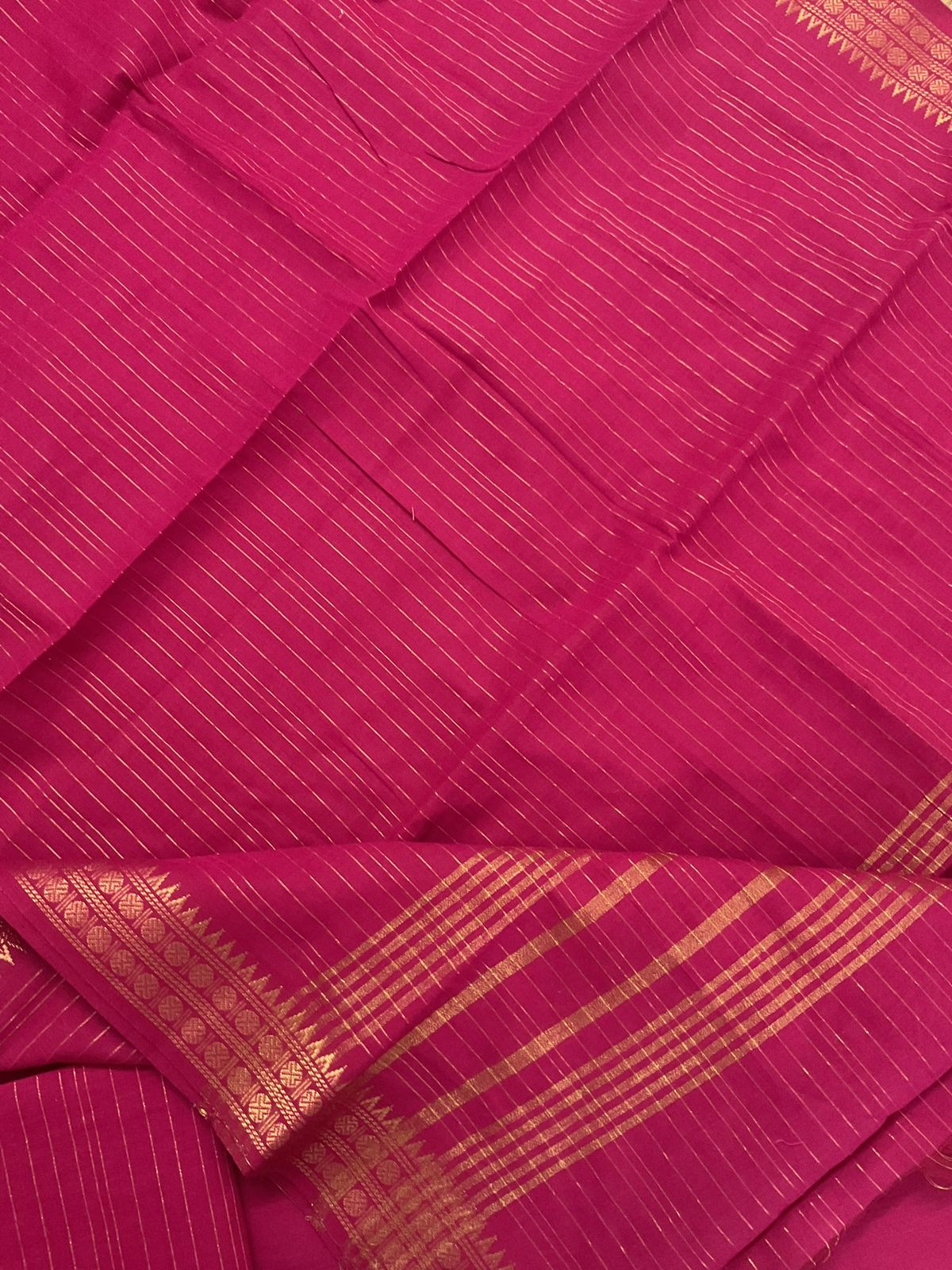 Pure Handloon Cotton Self Weaved Embroidered Suit - Pink