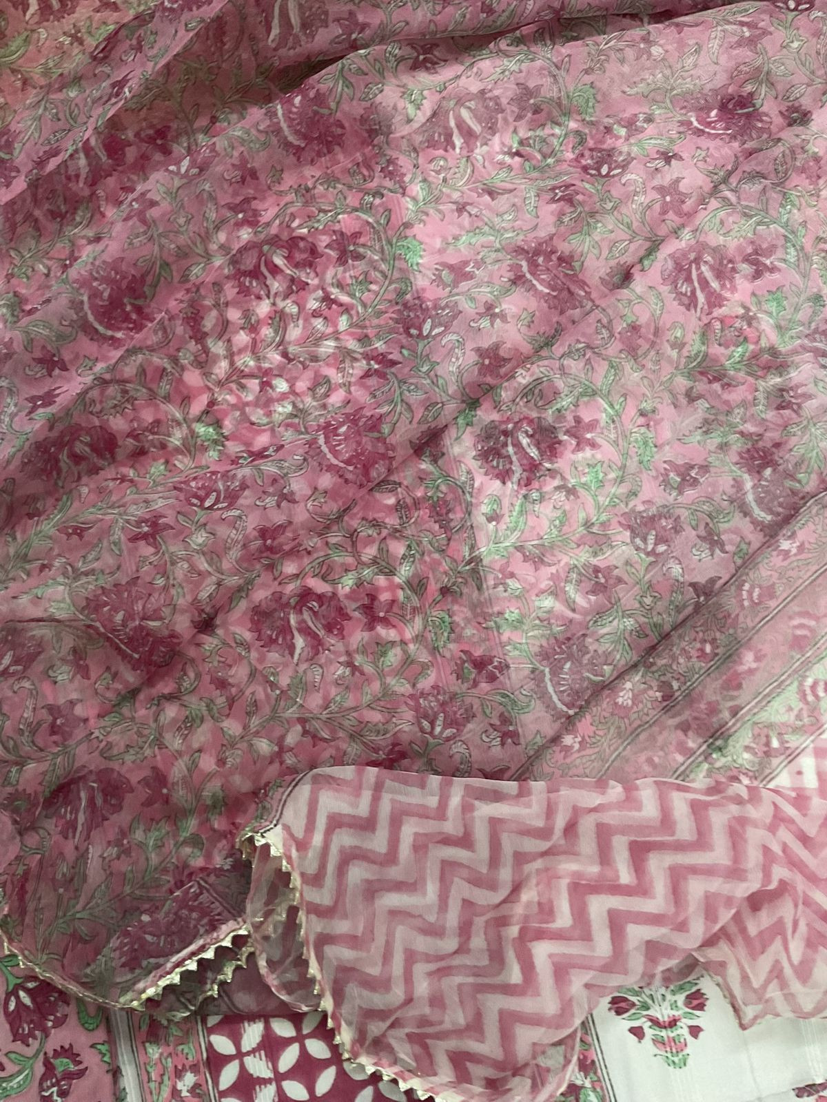 Pure Cotton Self Weaved Printed Suit - Off White