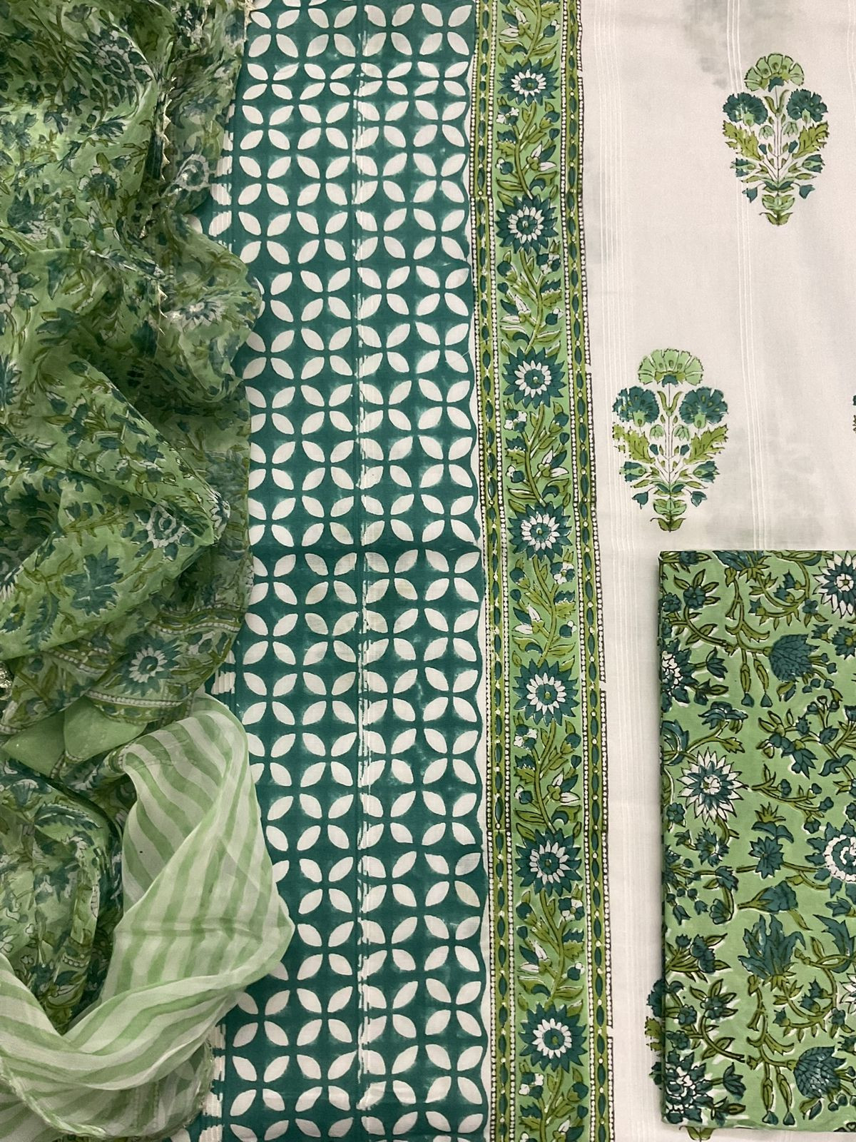 Pure Cotton Self Weaved Printed Suit - Off White