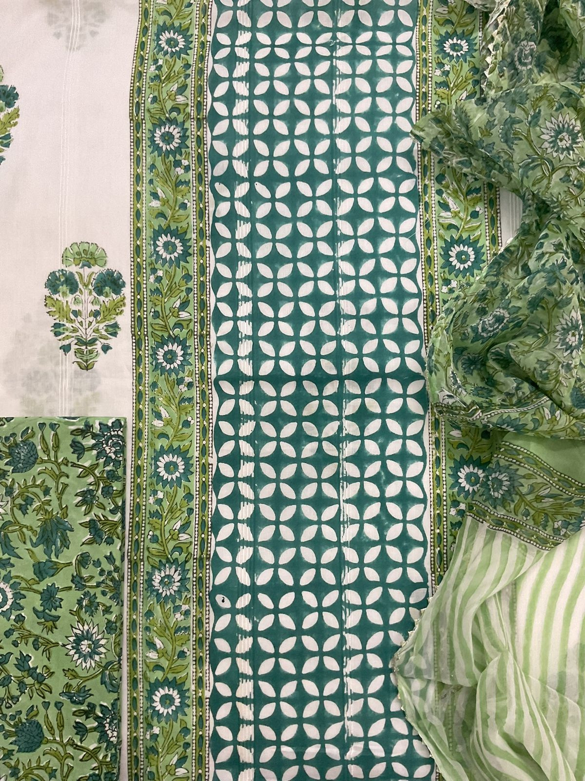 Pure Cotton Self Weaved Printed Suit - Off White