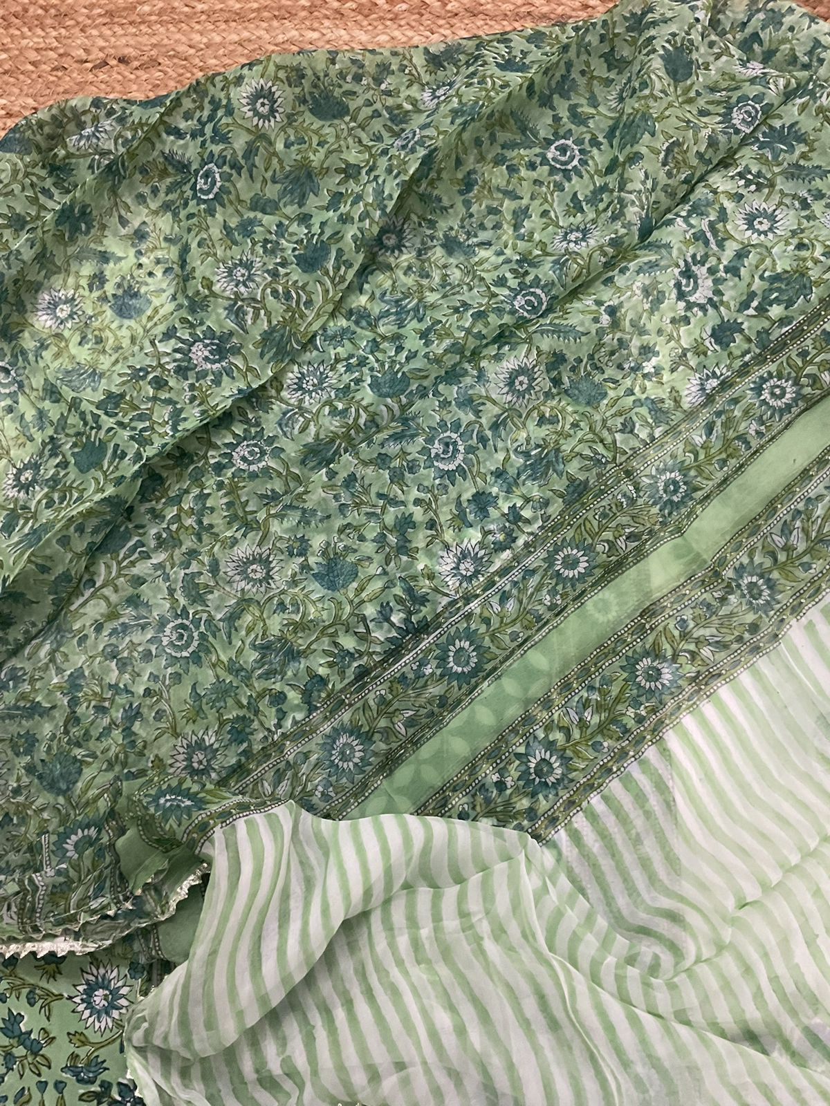 Pure Cotton Self Weaved Printed Suit - Off White