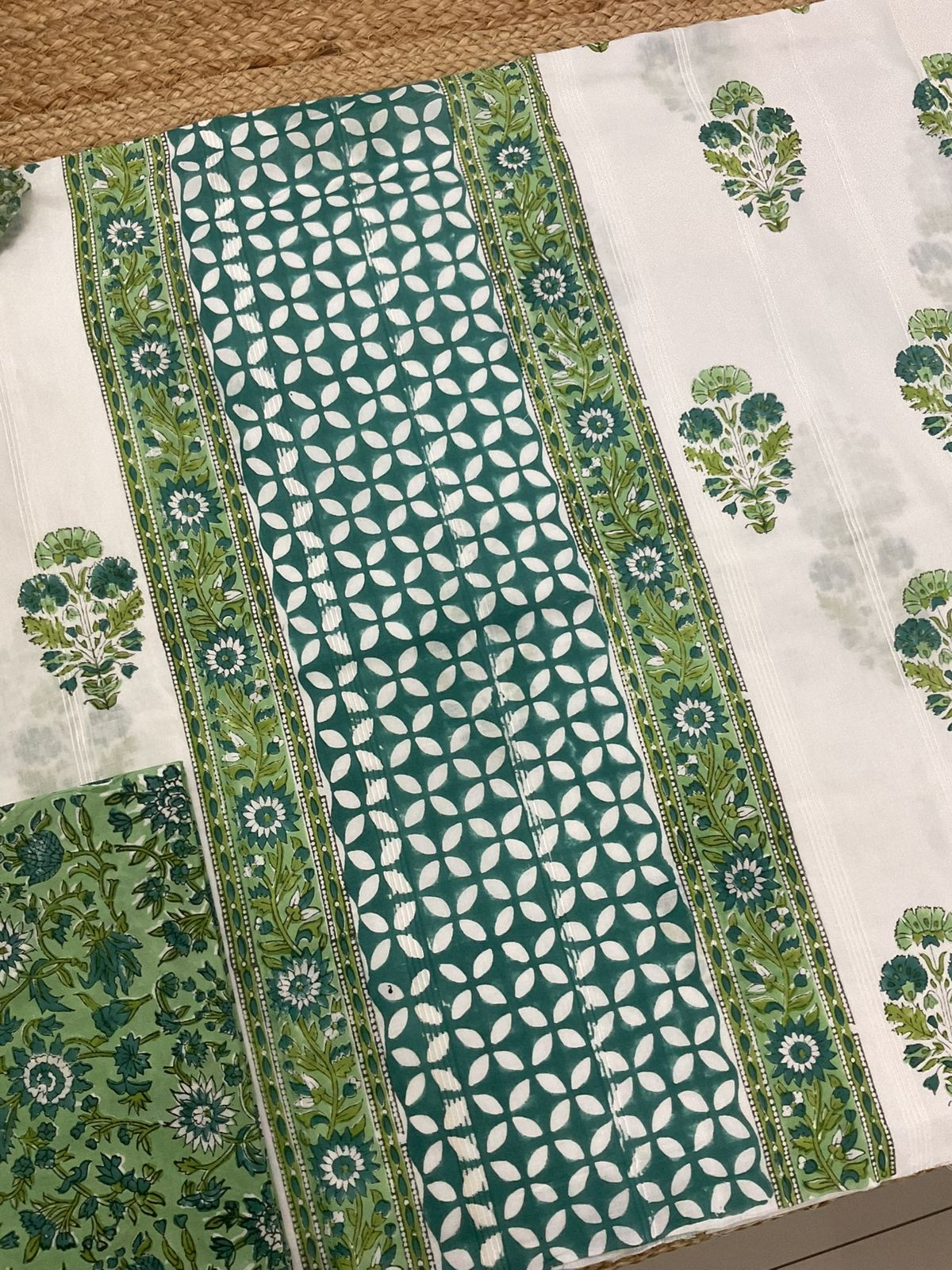 Pure Cotton Self Weaved Printed Suit - Off White
