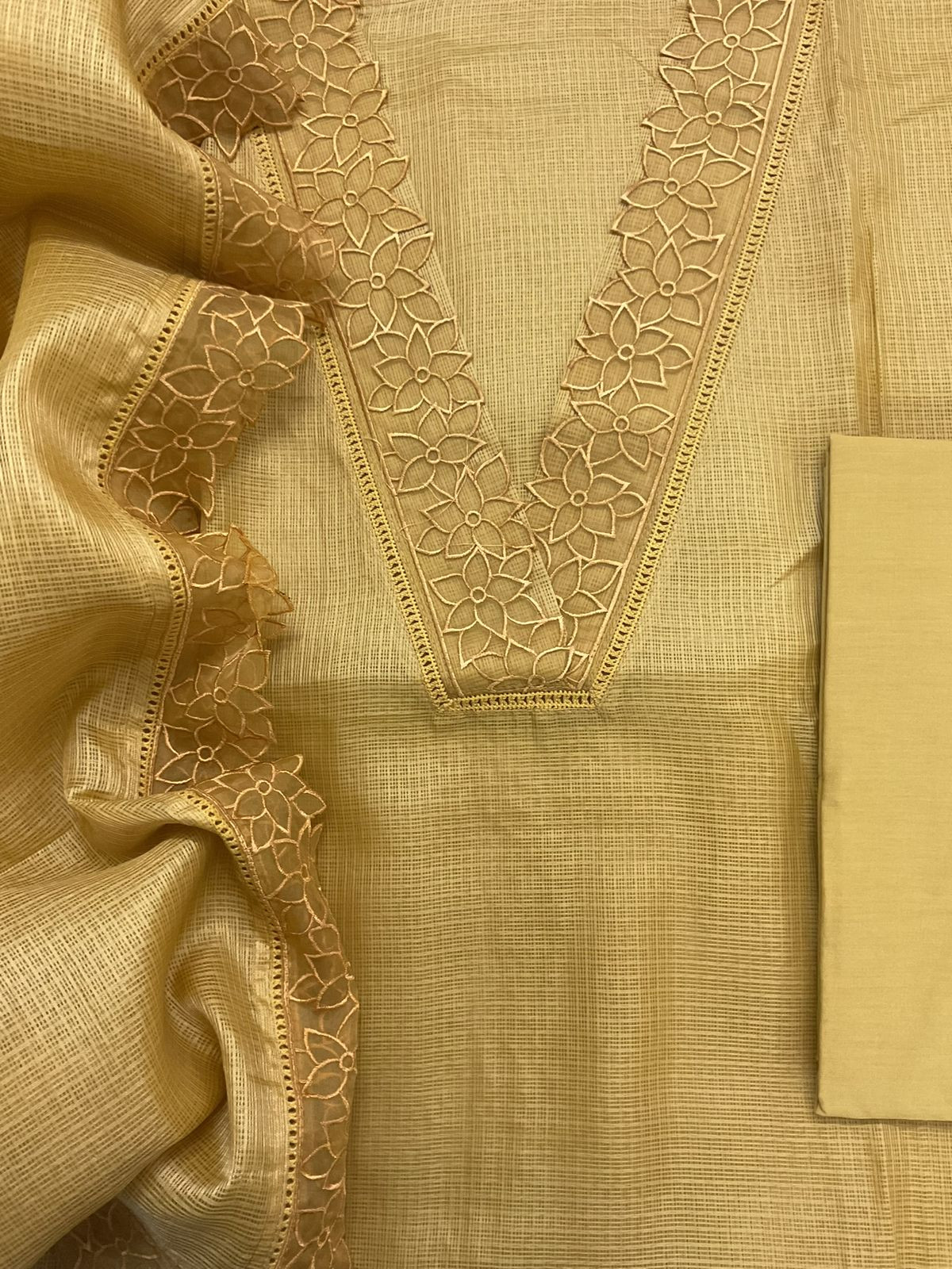 Soft Kota Silk Embroidered Suit - Yellow