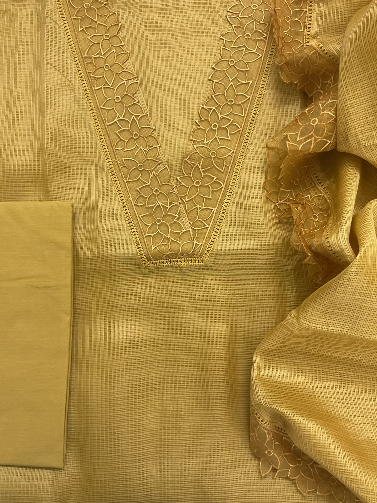 Soft Kota Silk Embroidered Suit - Yellow