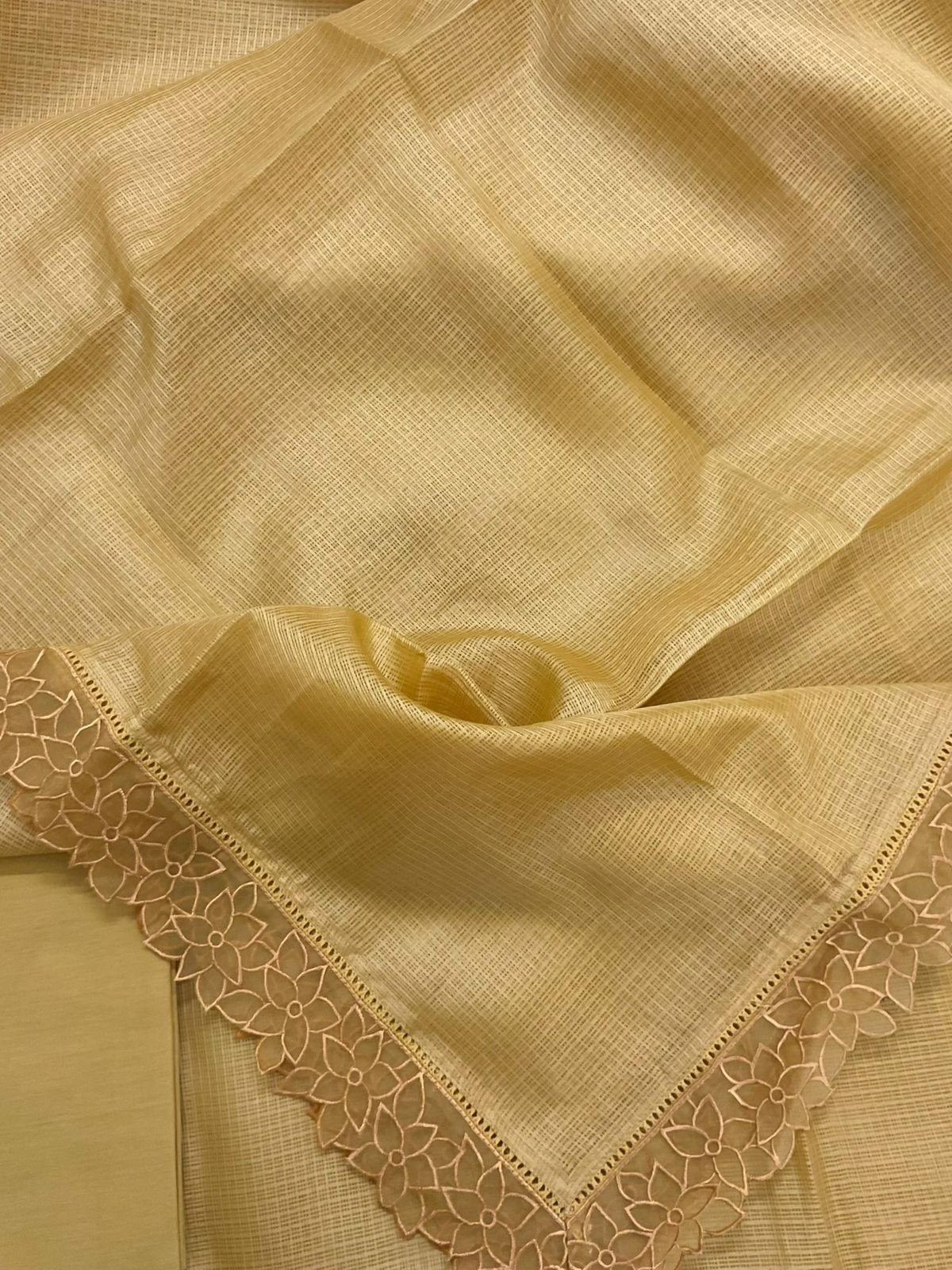 Soft Kota Silk Embroidered Suit - Yellow