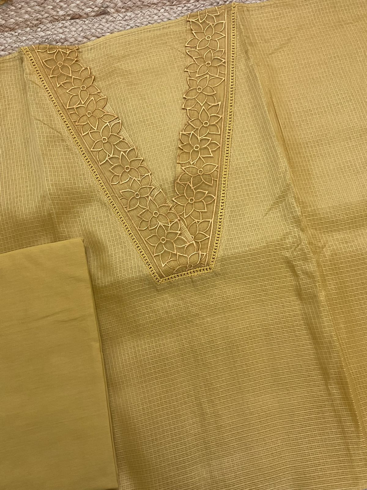 Soft Kota Silk Embroidered Suit - Yellow