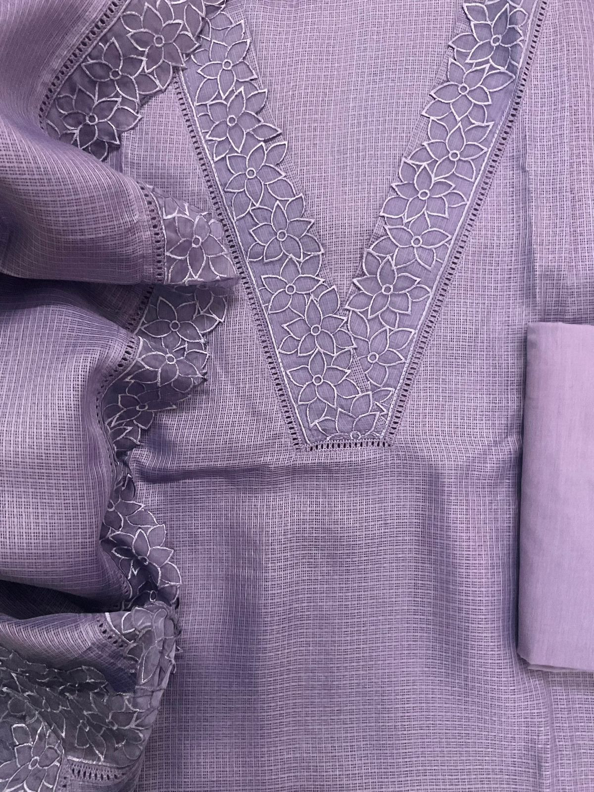 Soft Kota Silk Embroidered Suit - Purple