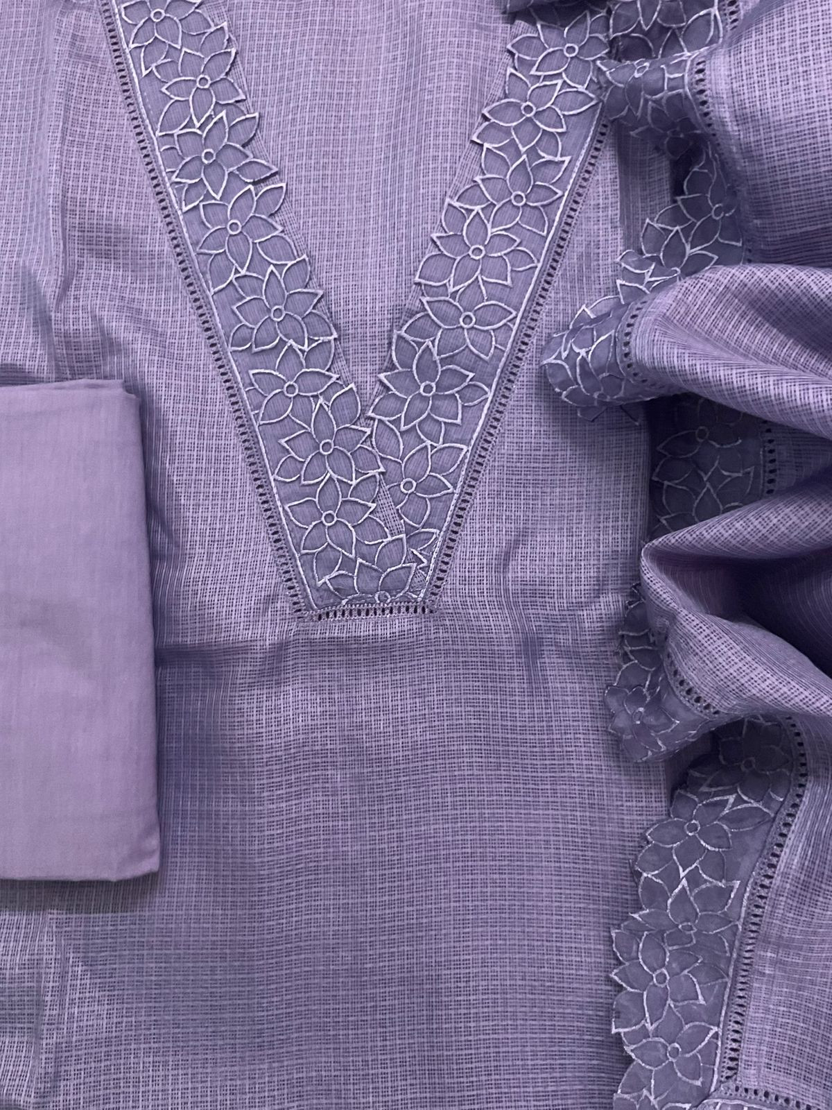 Soft Kota Silk Embroidered Suit - Purple