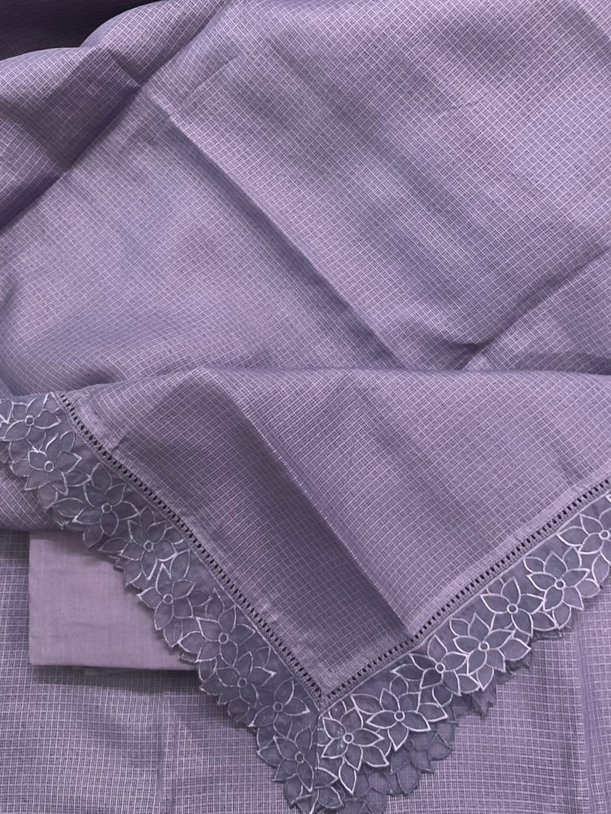 Soft Kota Silk Embroidered Suit - Purple