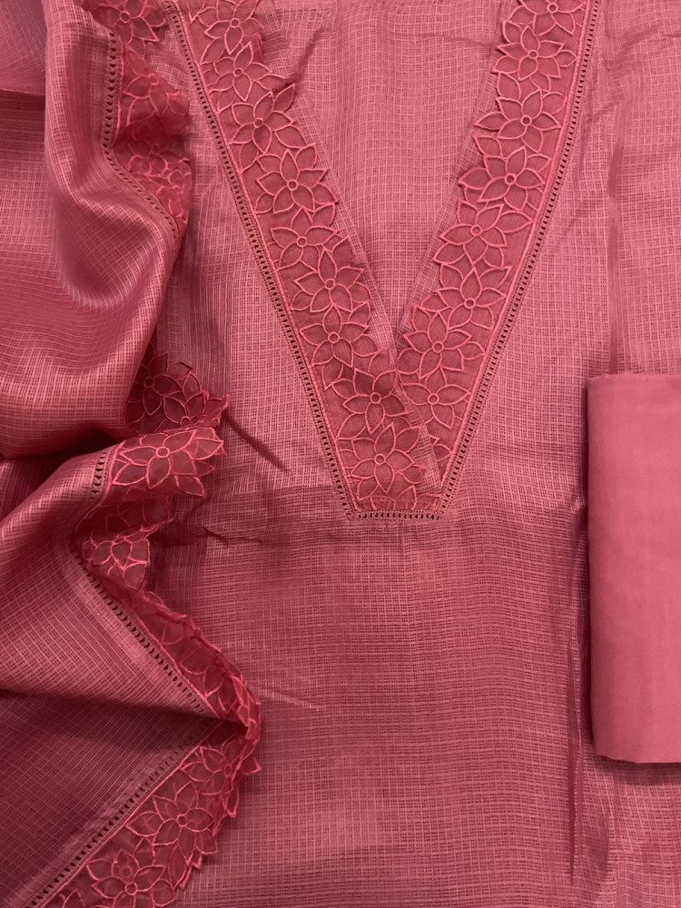 Image of Soft Kota Silk Embroidered Suit - Rustic Pink