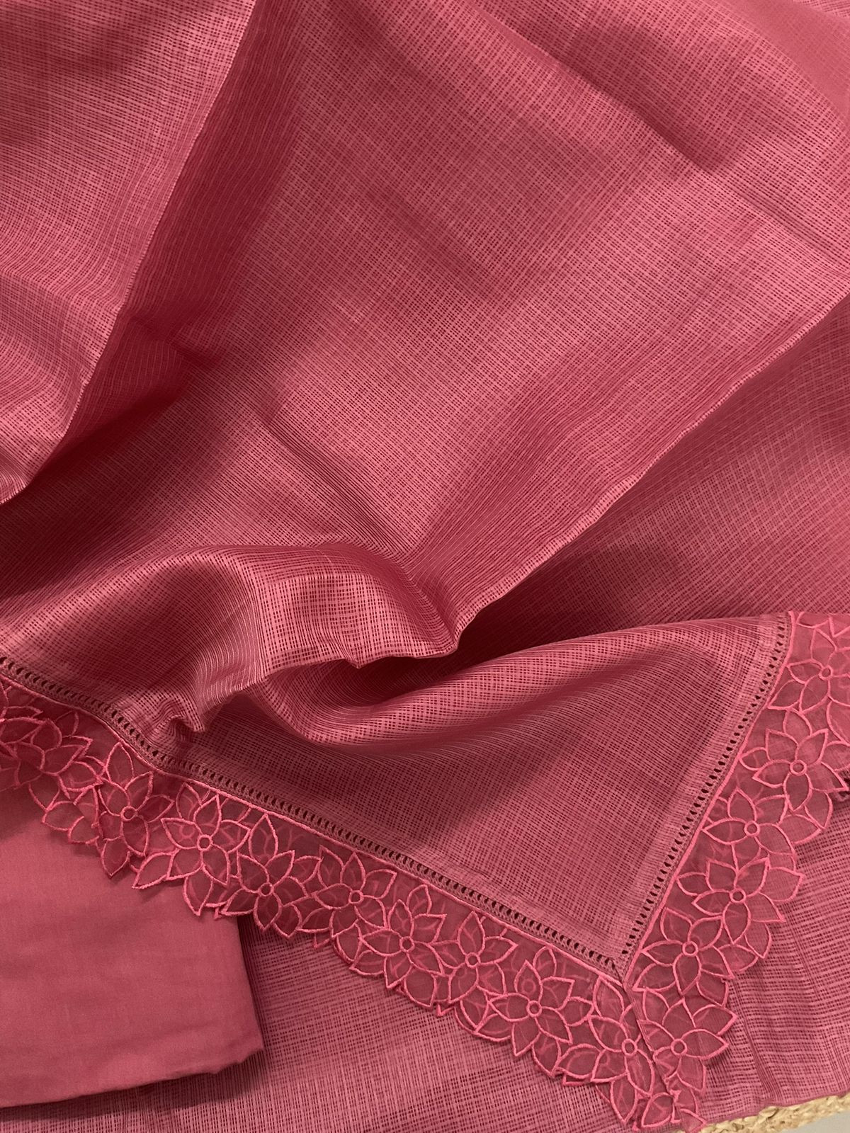 Soft Kota Silk Embroidered Suit - Rustic Pink