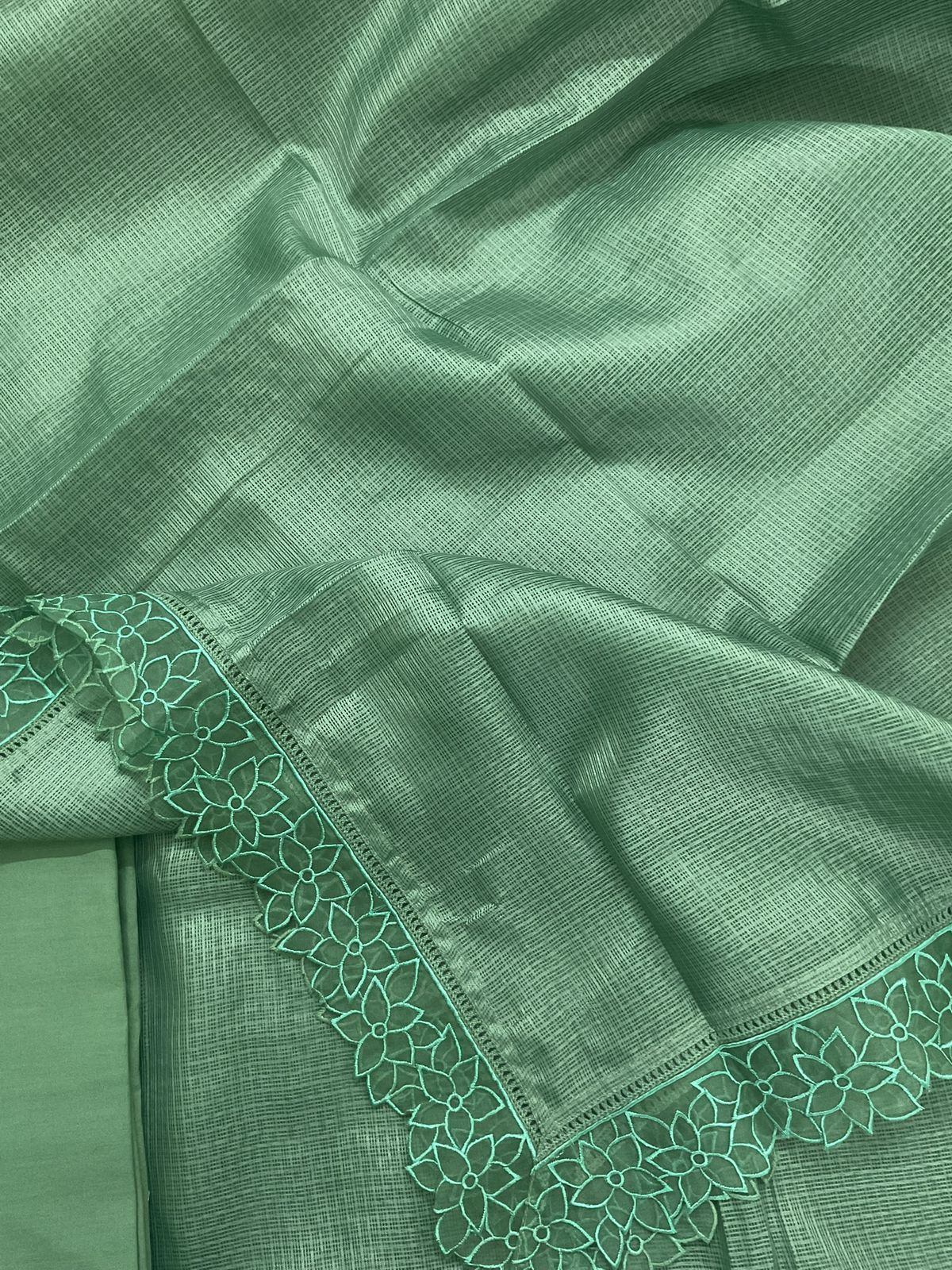 Soft Kota Silk Embroidered Suit - Green