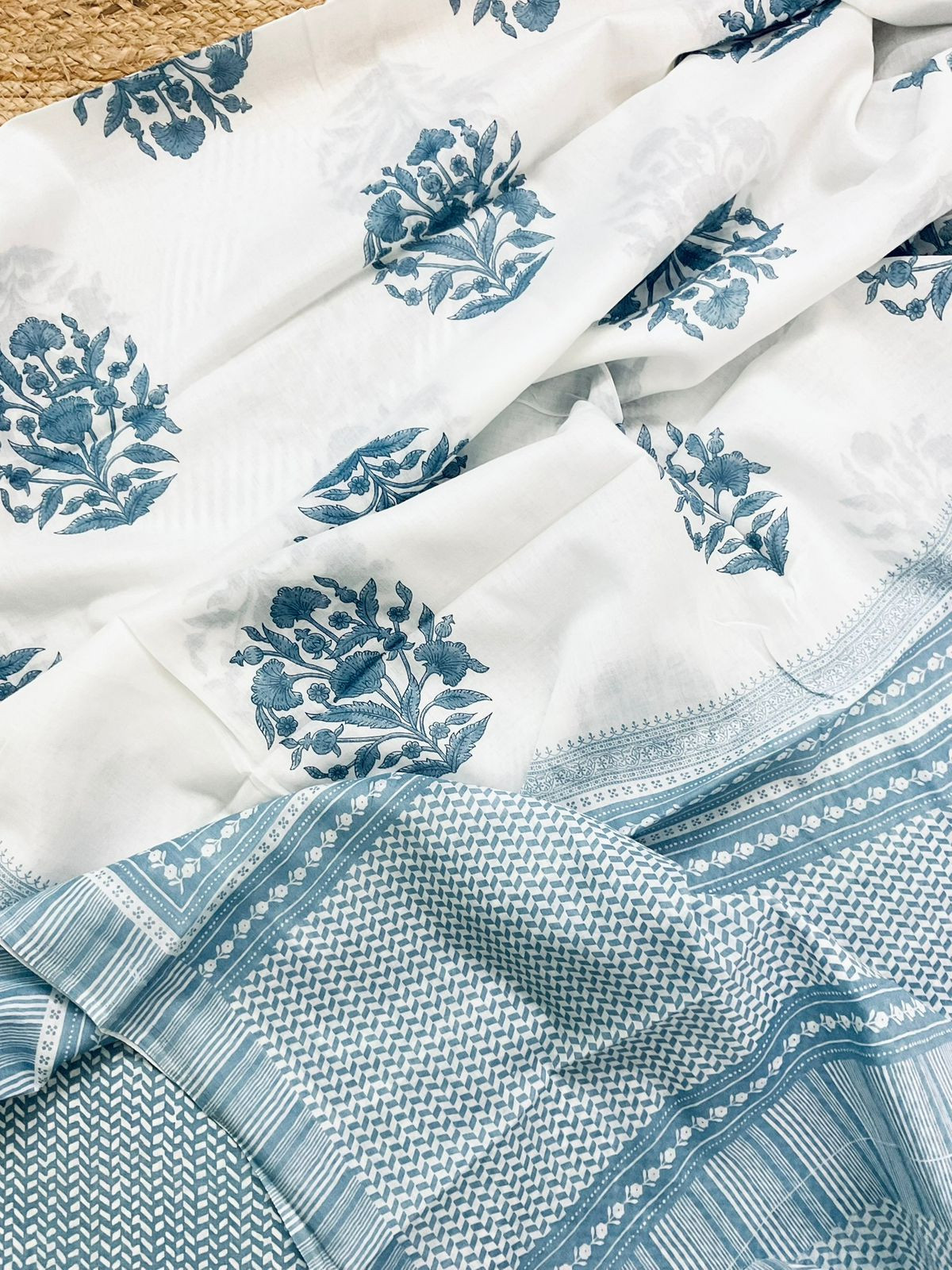 Pure Cotton Printed Suit - Greyish Blue