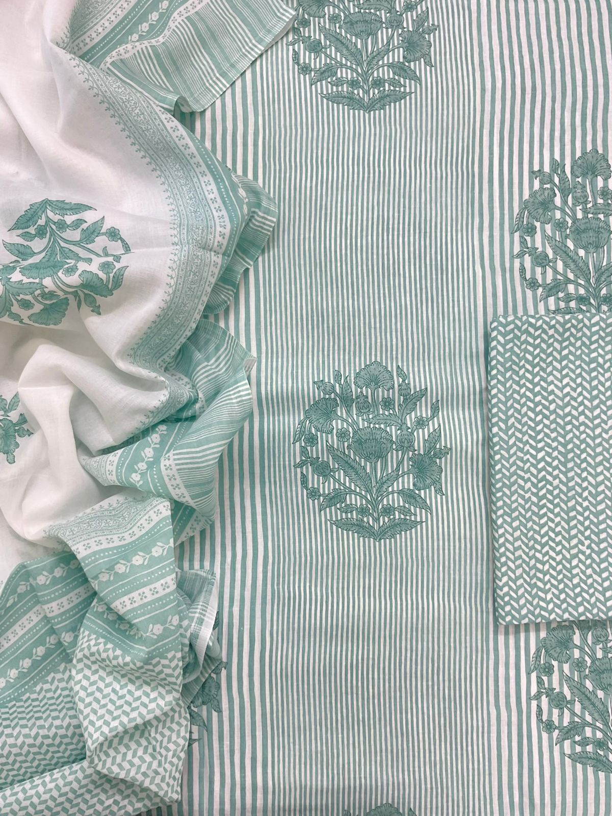 Pure Cotton Printed Suit - Green