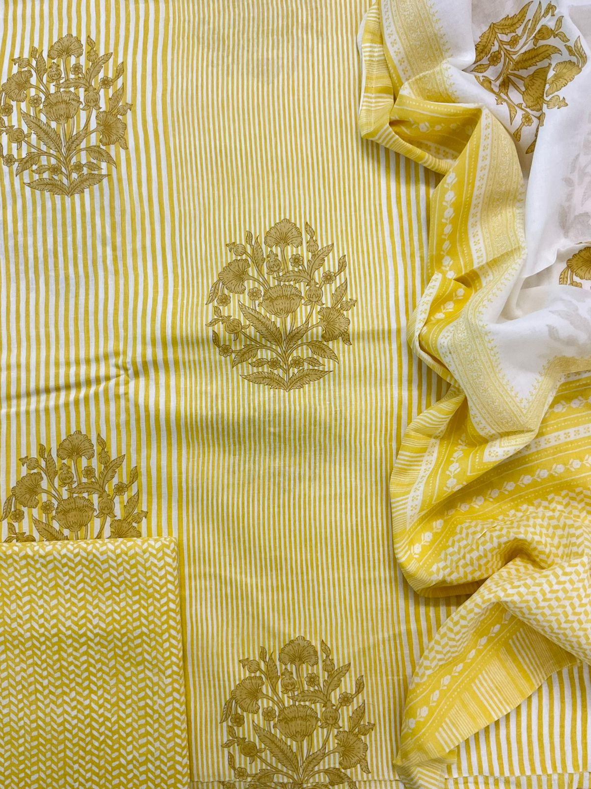 Pure Cotton Printed Suit - Yellow