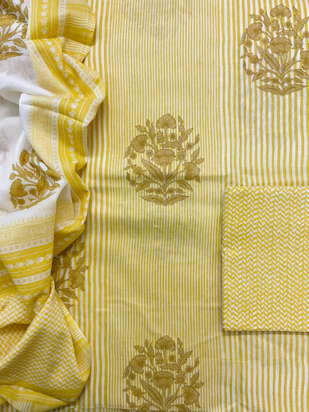 Pure Cotton Printed Suit - Yellow