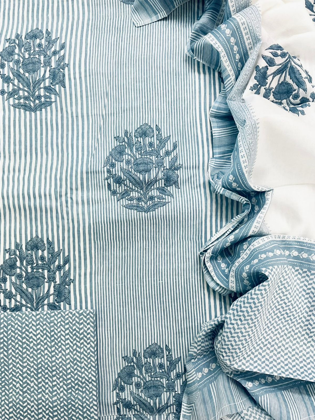 Pure Cotton Printed Suit - Greyish Blue