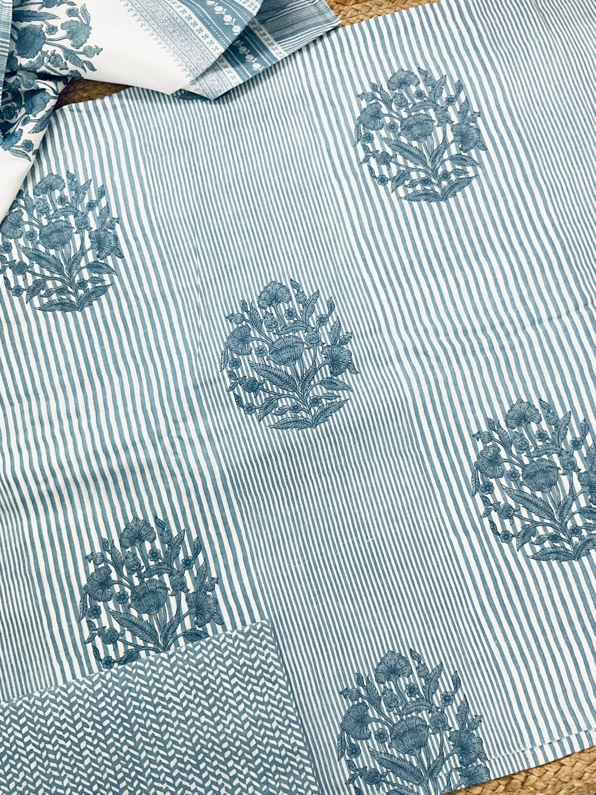 Pure Cotton Printed Suit - Greyish Blue