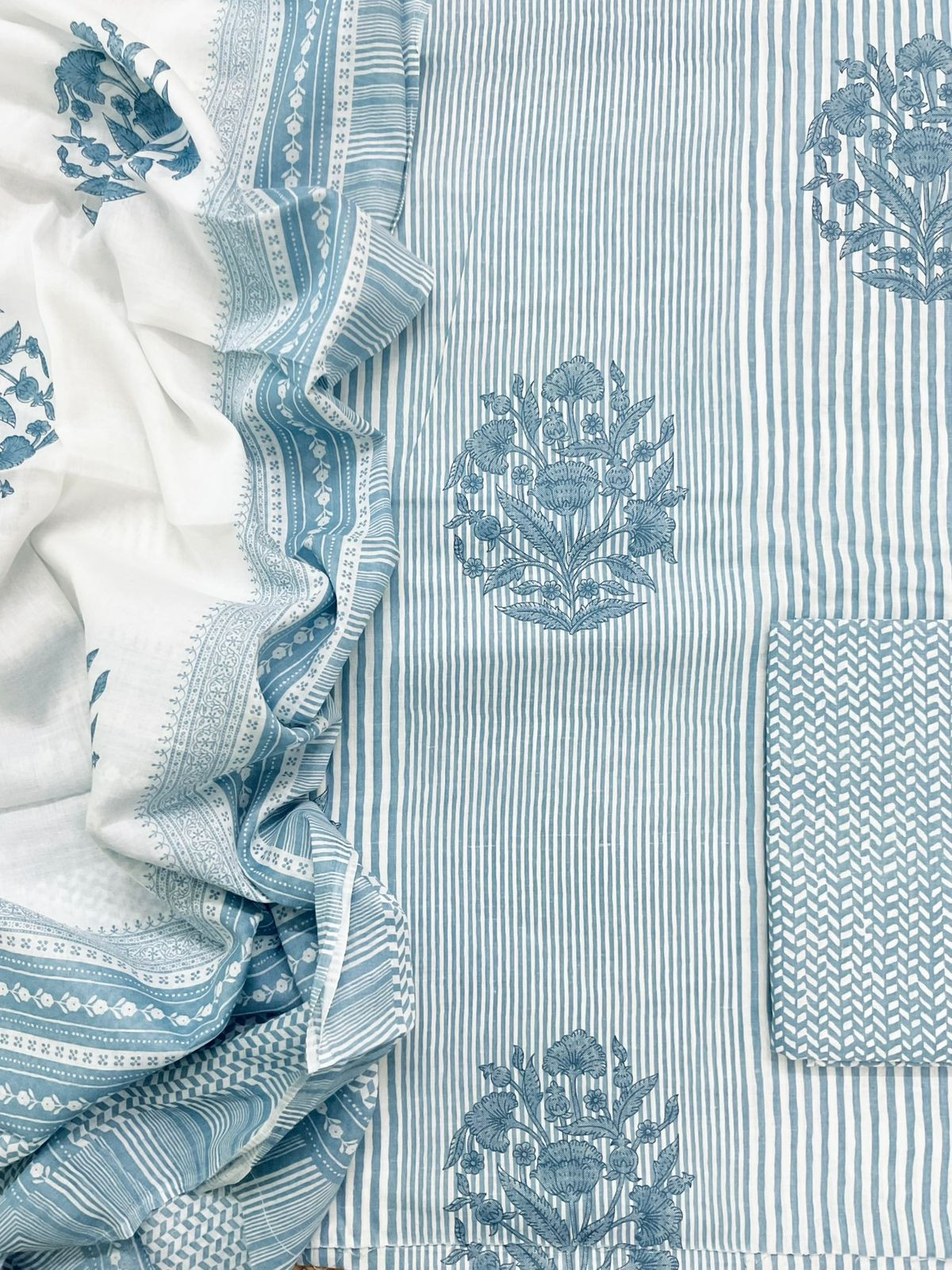 Pure Cotton Printed Suit - Greyish Blue