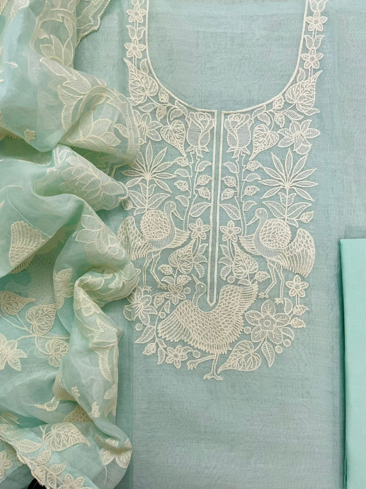 Pure Chanderi Embroidered Suit - Blue