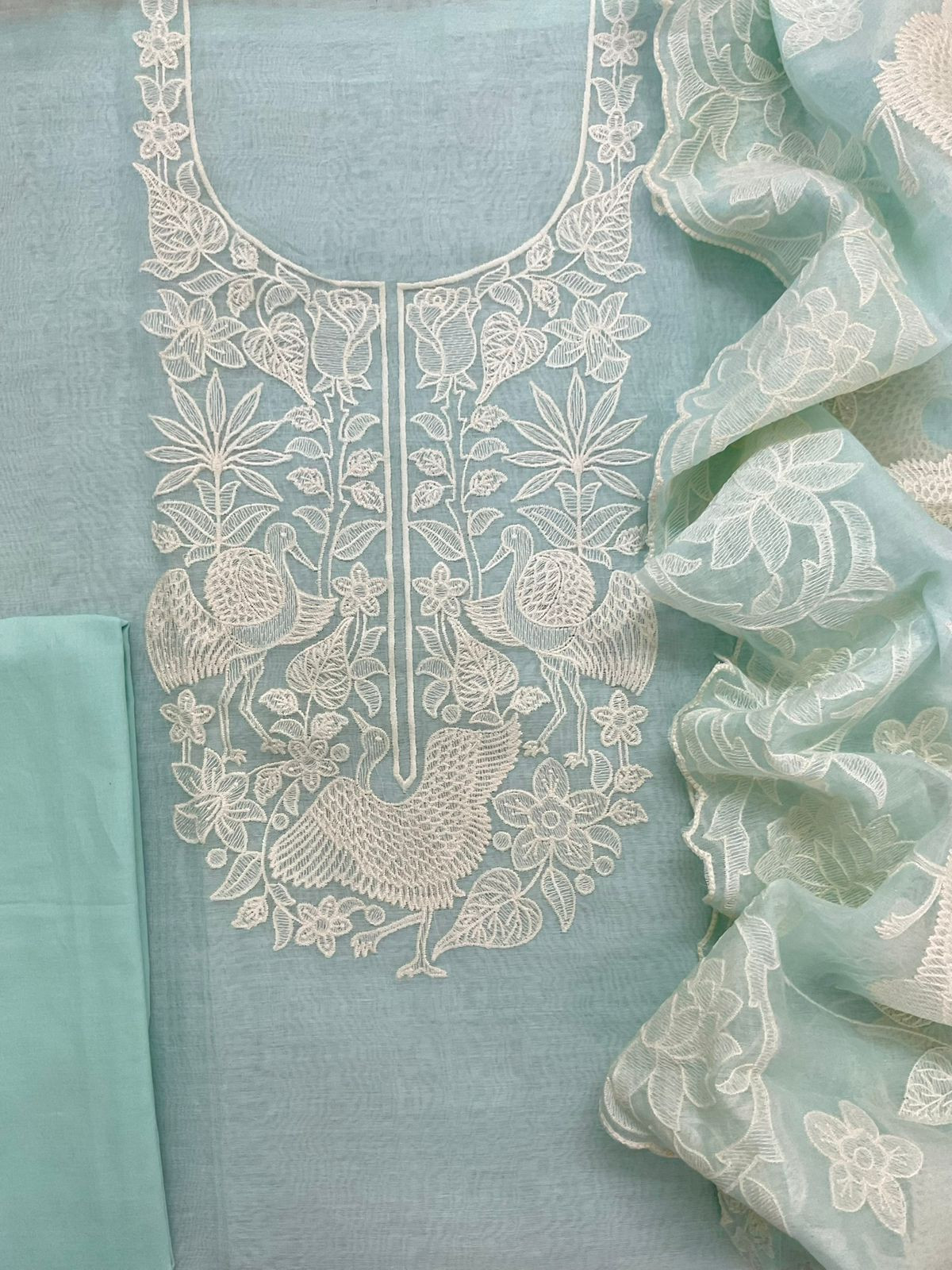 Pure Chanderi Embroidered Suit - Blue