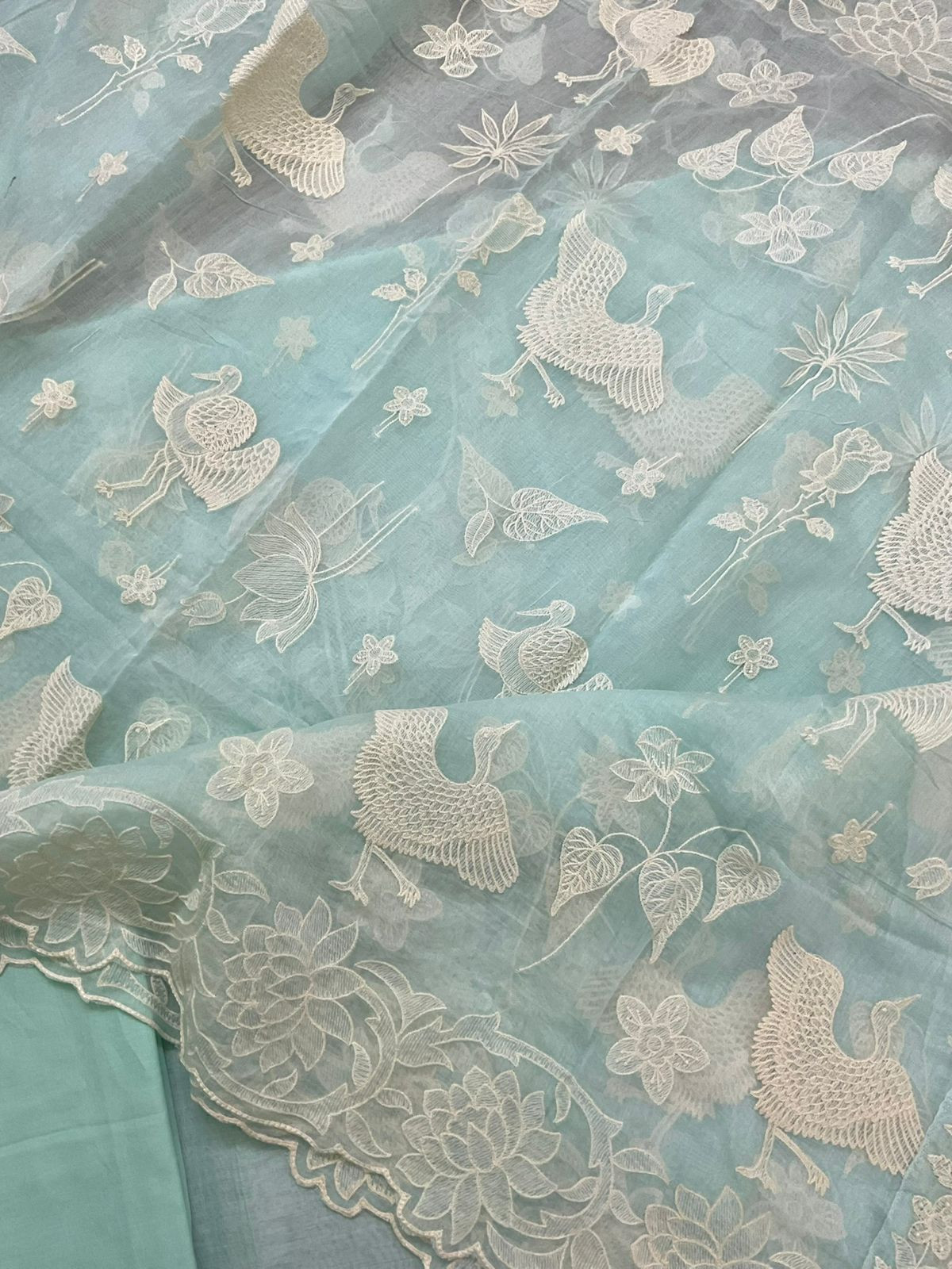 Pure Chanderi Embroidered Suit - Blue