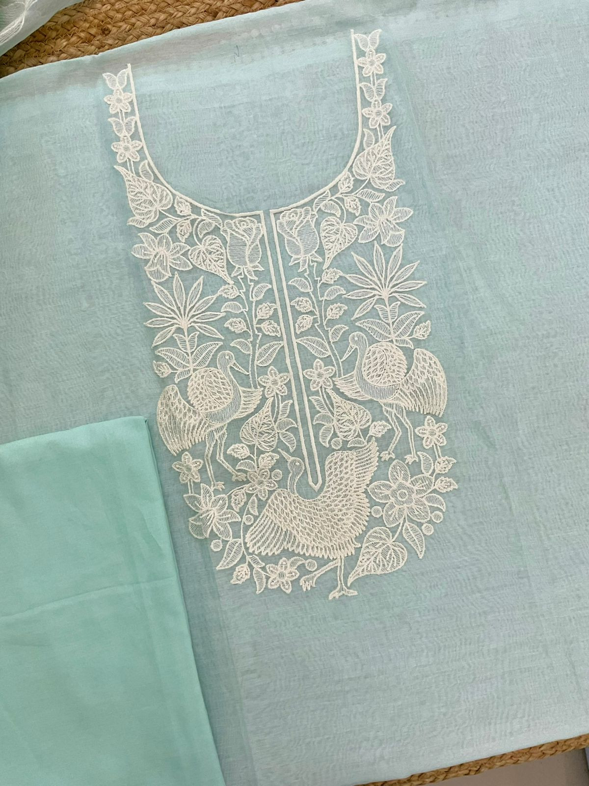 Pure Chanderi Embroidered Suit - Blue