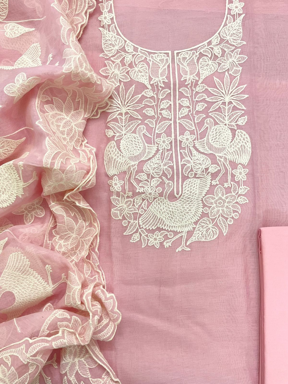 Pure Chanderi Embroidered Suit - Pink