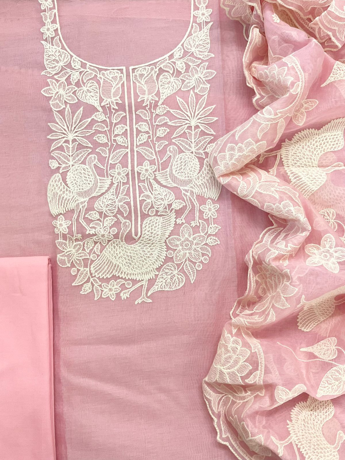 Pure Chanderi Embroidered Suit - Pink