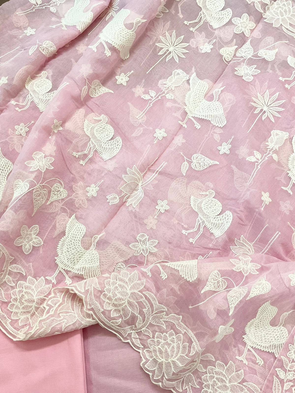 Pure Chanderi Embroidered Suit - Pink
