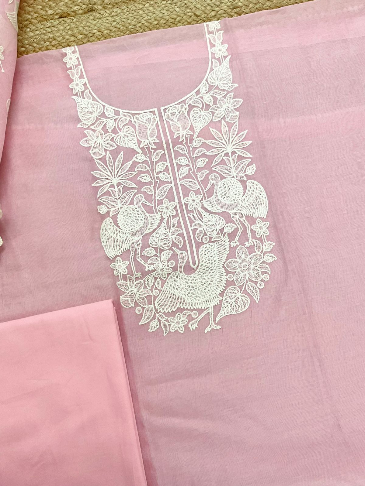 Pure Chanderi Embroidered Suit - Pink