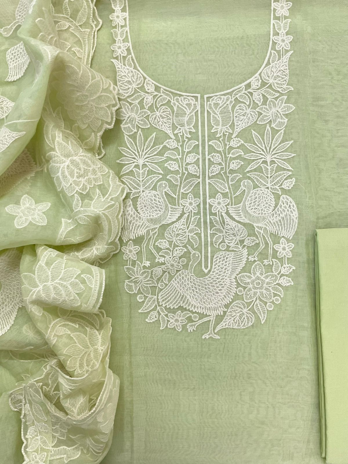 Pure Chanderi Embroidered Suit - Green