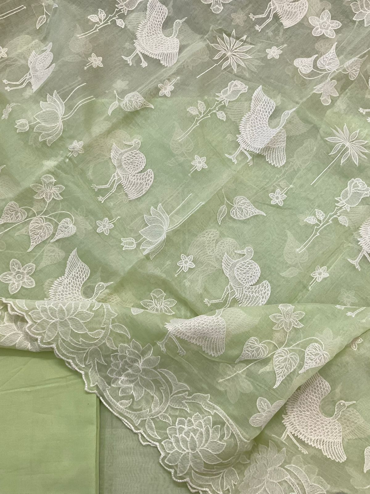 Pure Chanderi Embroidered Suit - Green