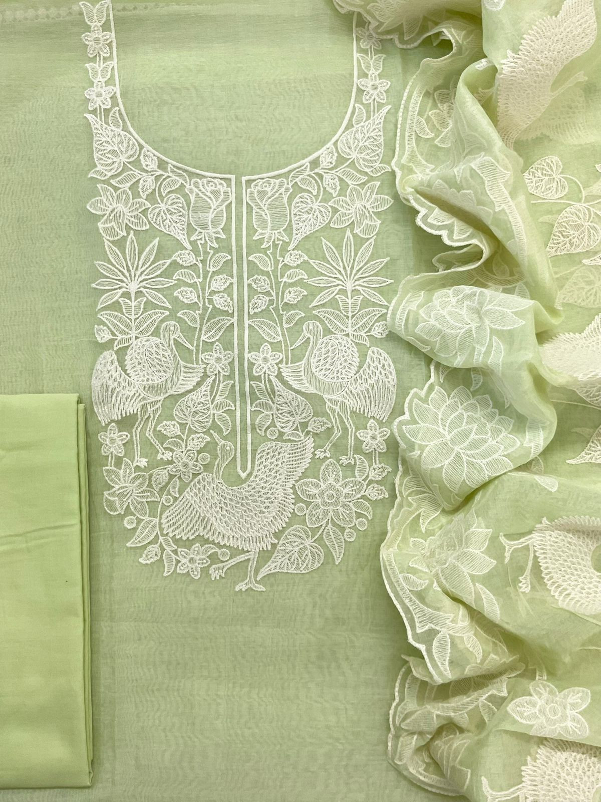 Pure Chanderi Embroidered Suit - Green