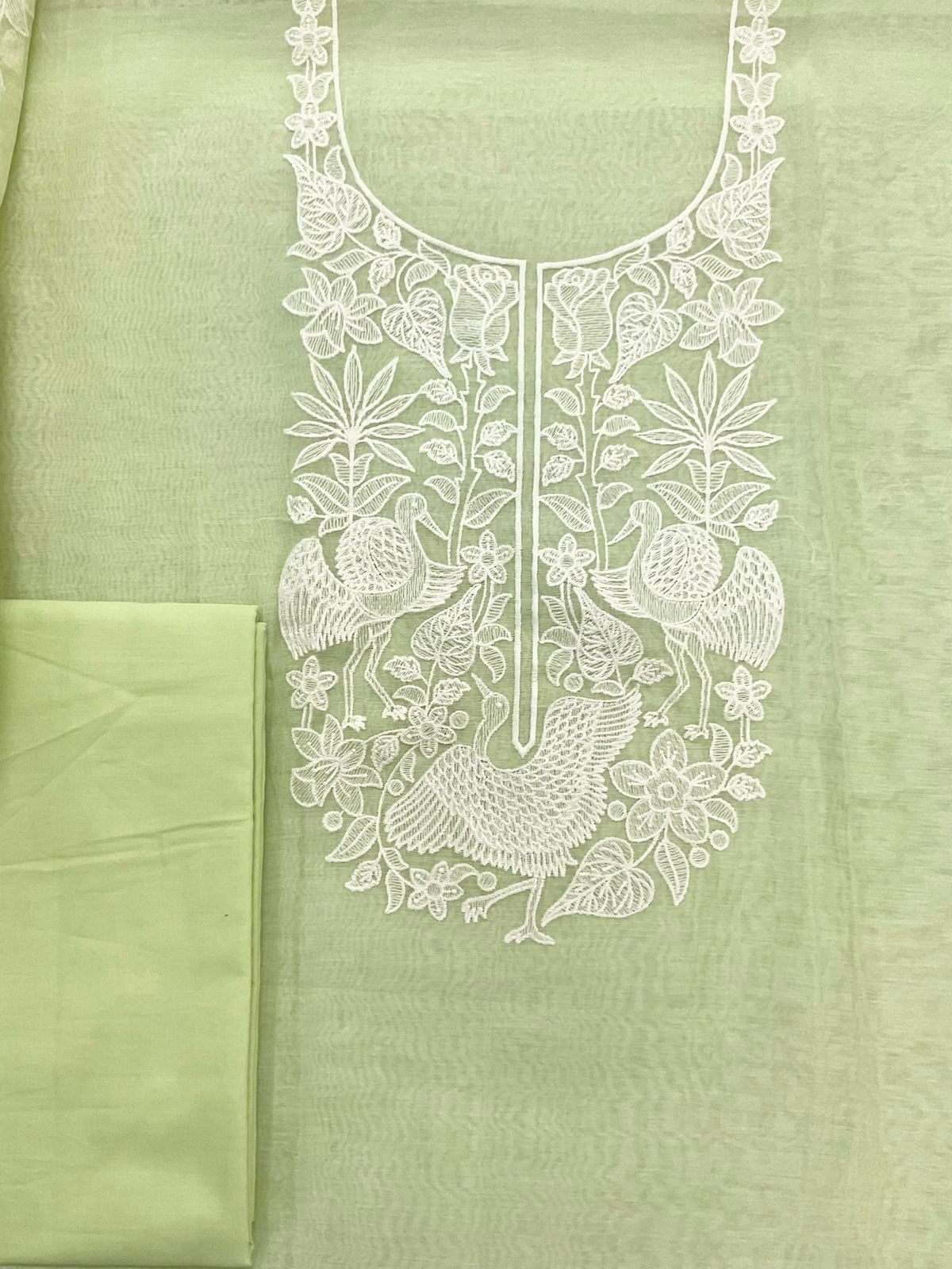 Pure Chanderi Embroidered Suit - Green