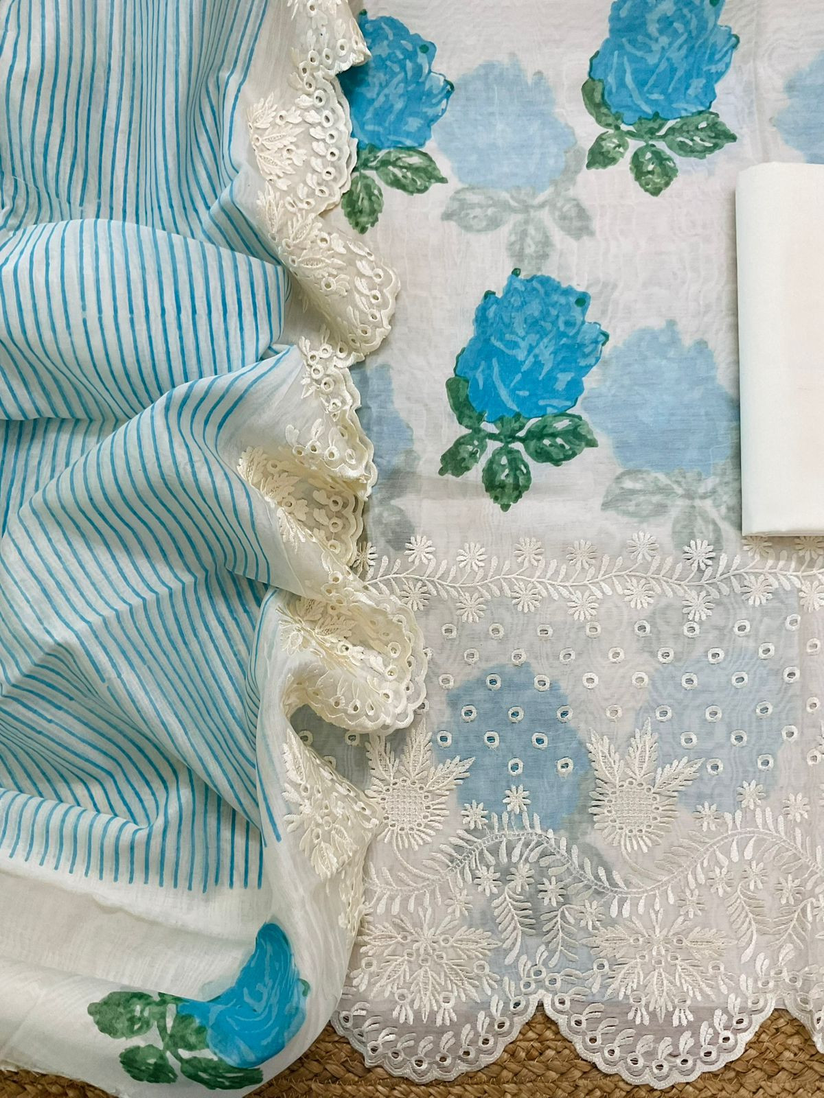 Pure Mul Chanderi Printed Embroidered Suit - Off White