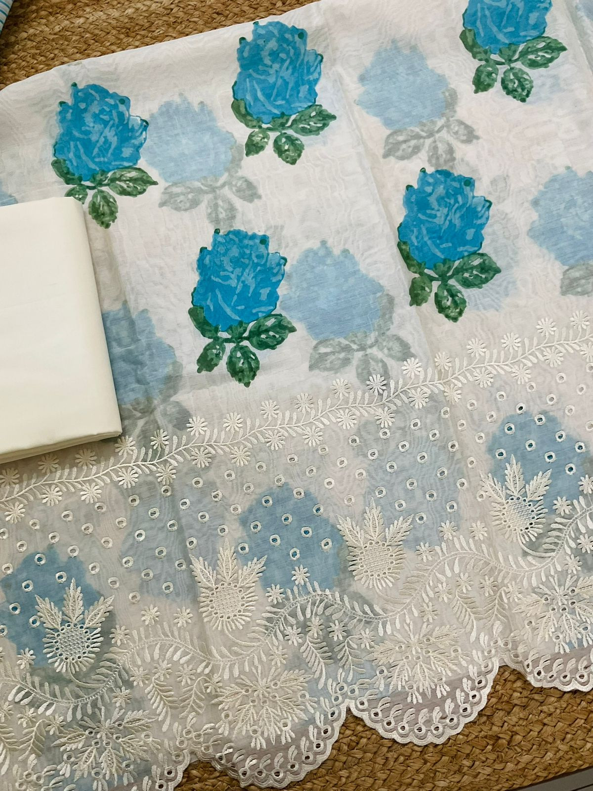 Pure Mul Chanderi Printed Embroidered Suit - Off White