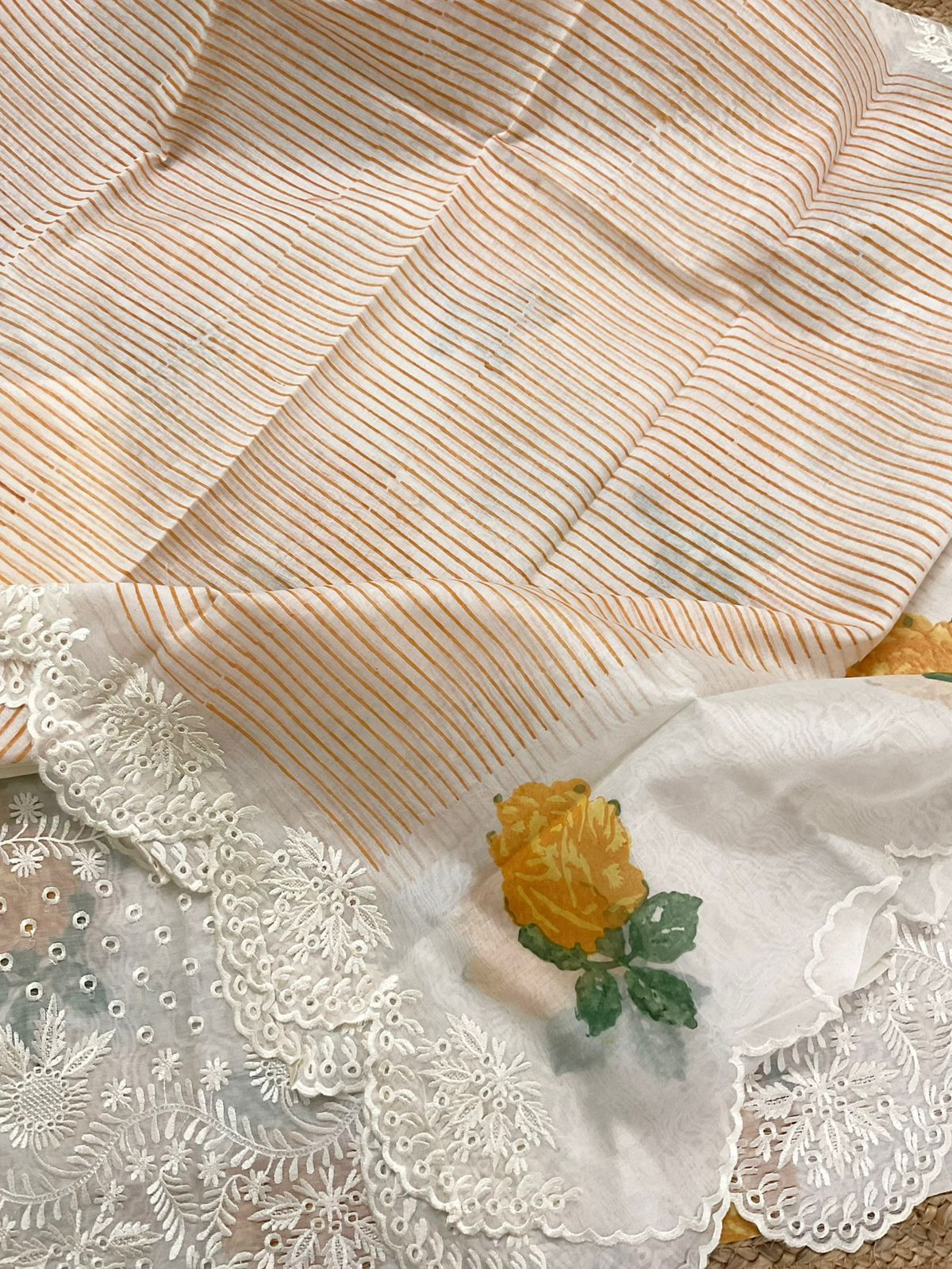 Pure Mul Chanderi Printed Embroidered Suit - Off White