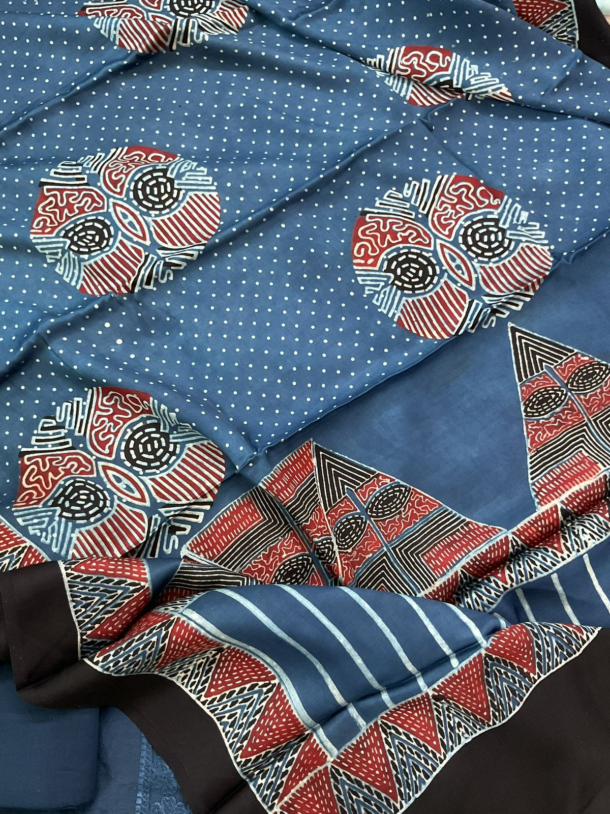 Pure Muslin Printed Embroidered Suit - Blue