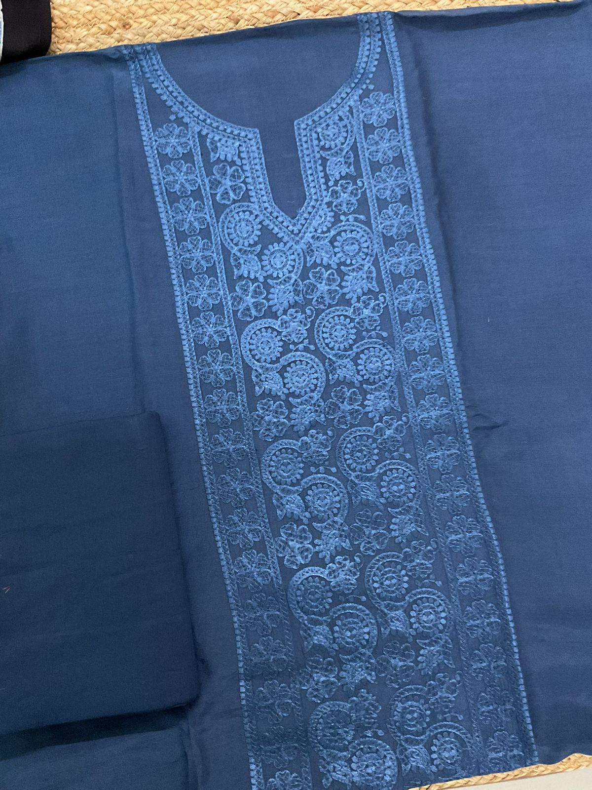 Pure Muslin Printed Embroidered Suit - Blue
