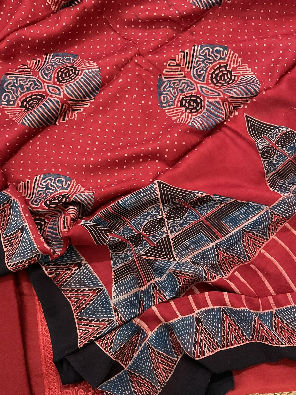 Pure Muslin Printed Embroidered Suit - Brick Red