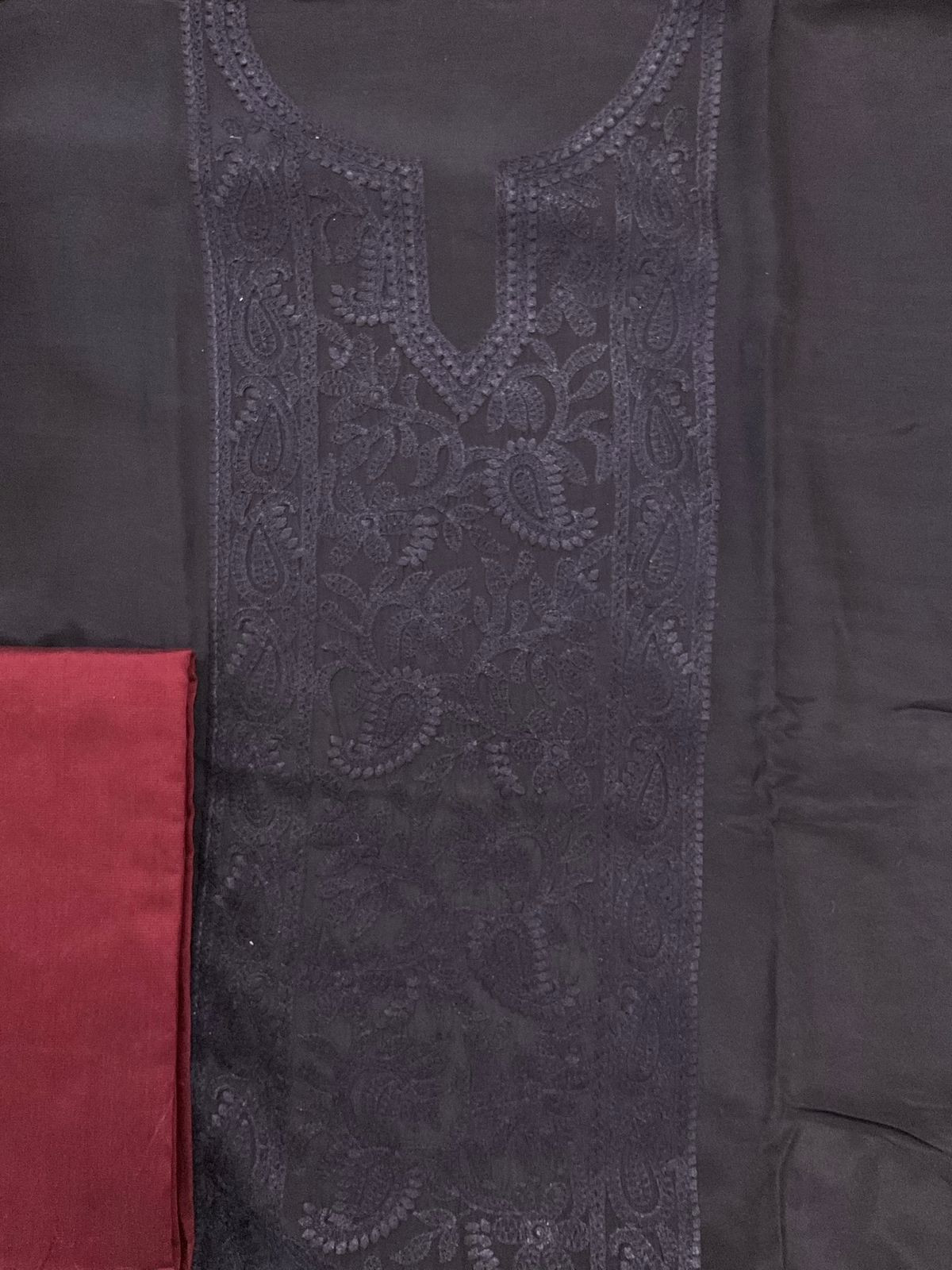 Pure Muslin Printed Embroidered Suit - Black