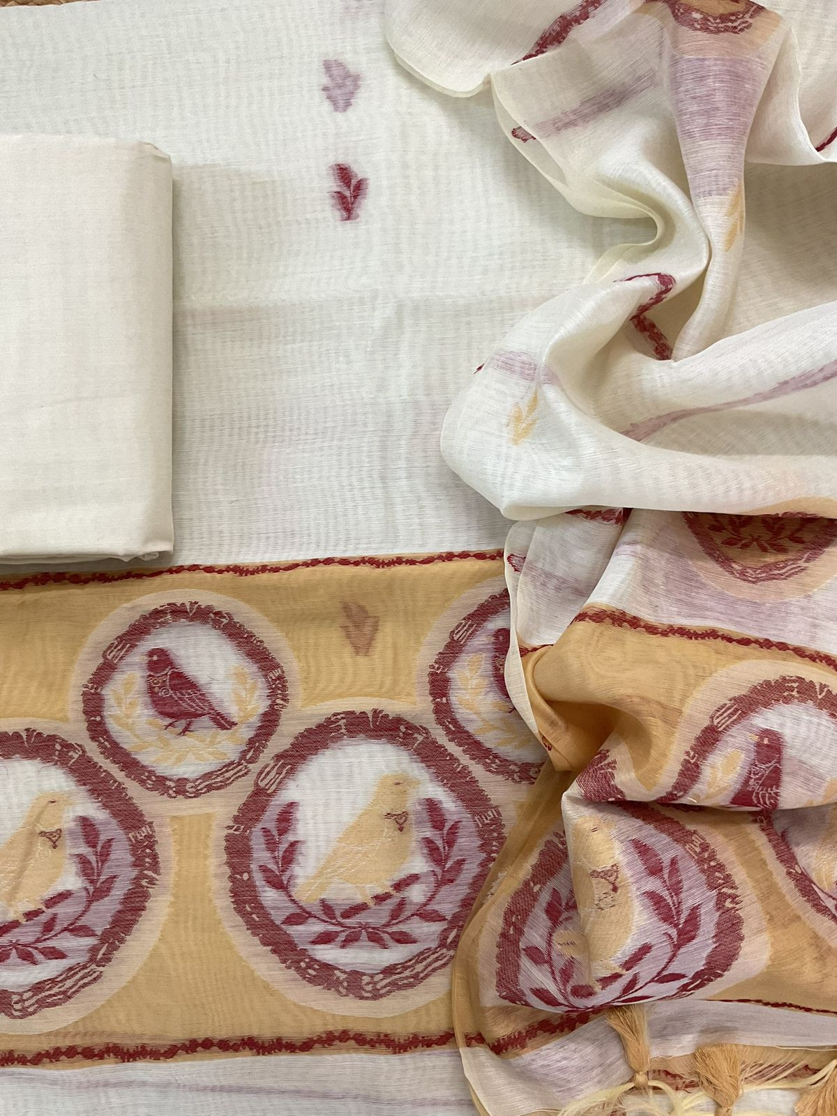 Soft Slub Chanderi Jamdani Weaved Suit - Off White