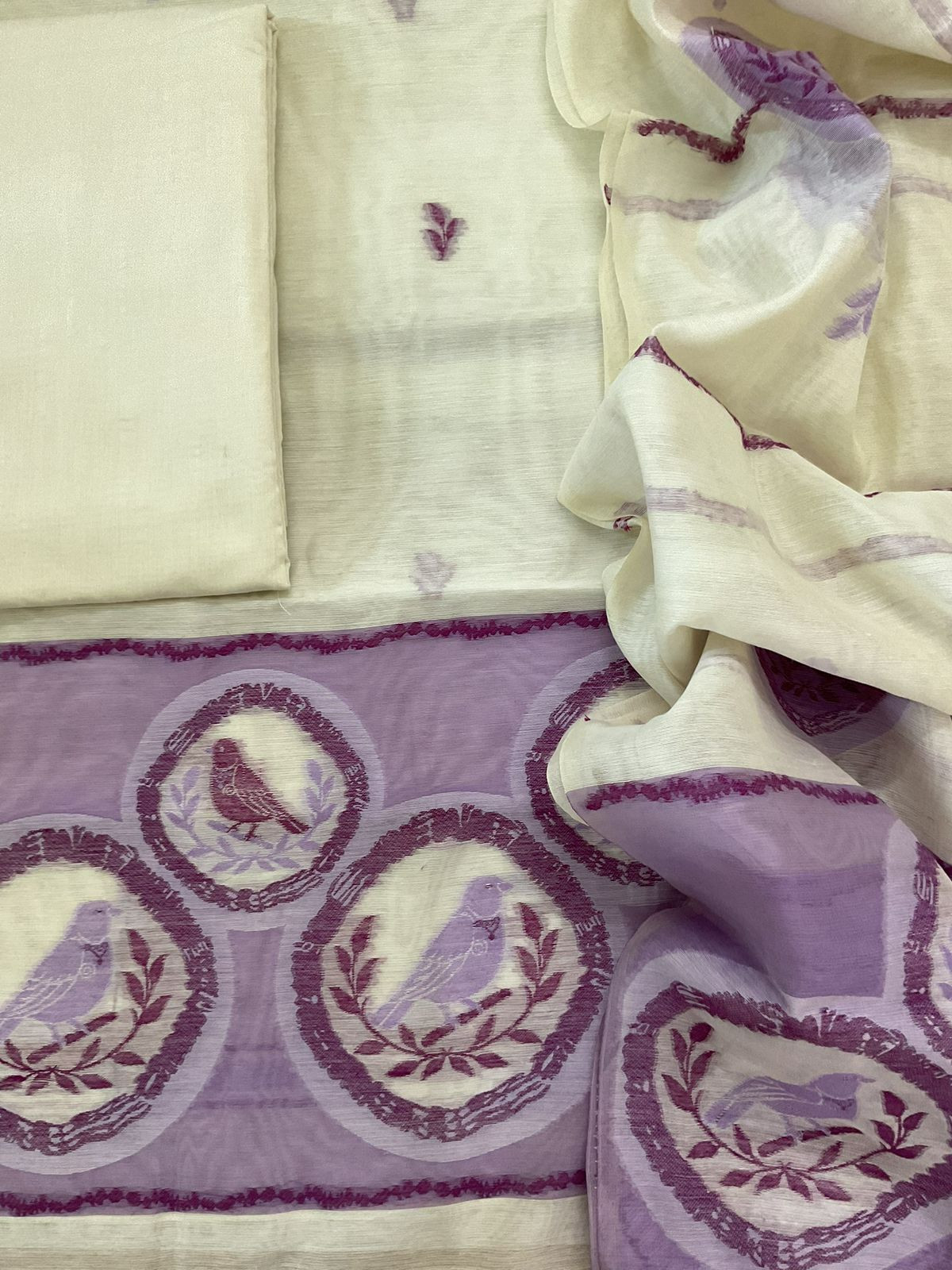 Soft Slub Chanderi Jamdani Weaved Suit - Off White