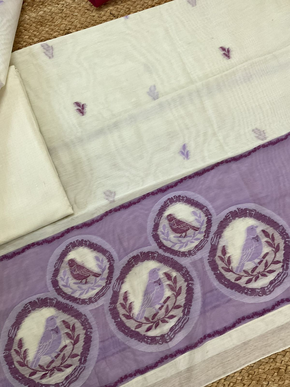Soft Slub Chanderi Jamdani Weaved Suit - Off White
