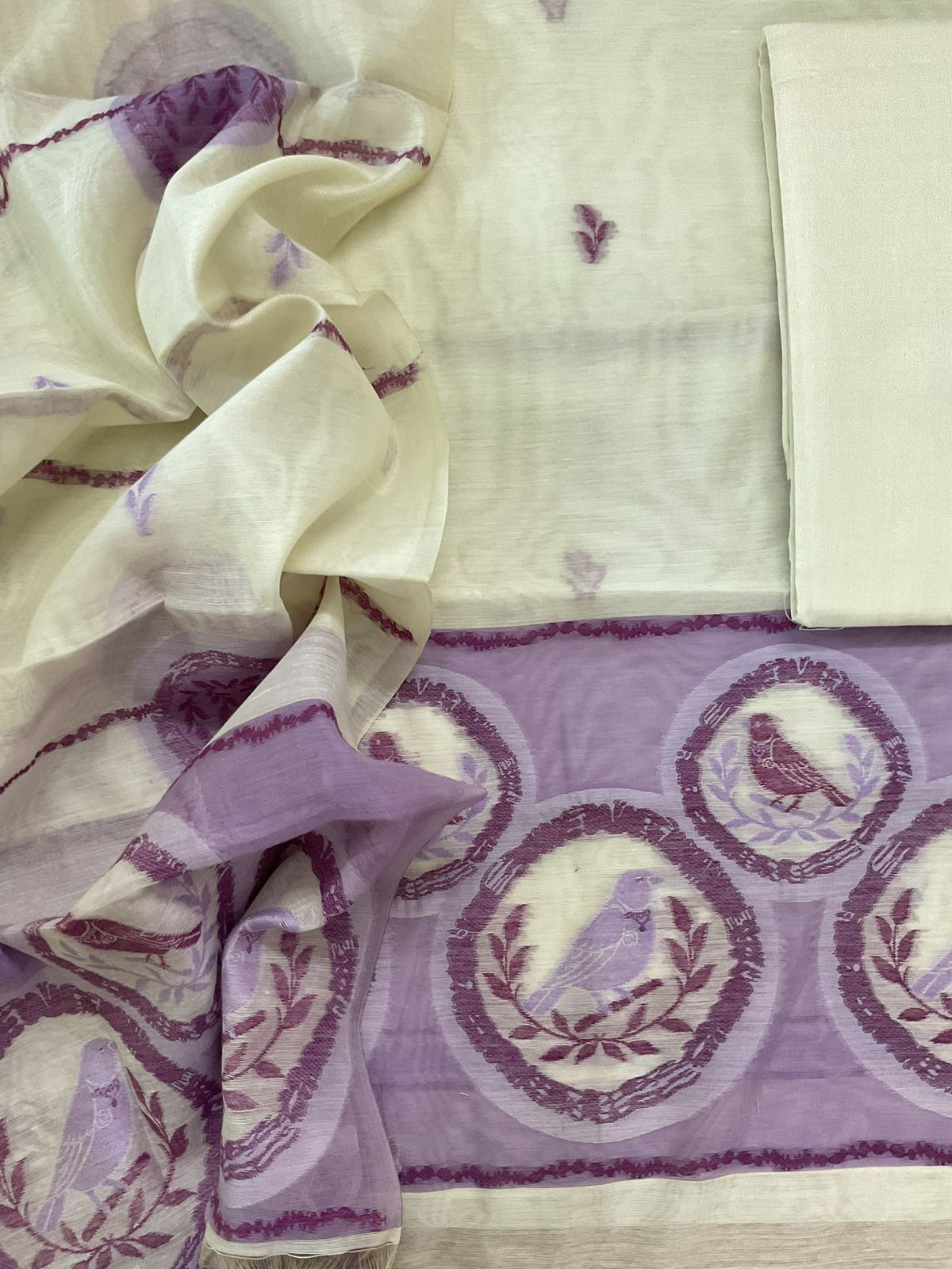 Soft Slub Chanderi Jamdani Weaved Suit - Off White