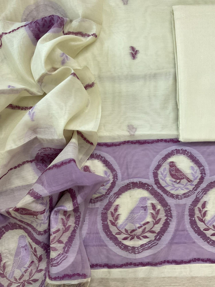 Image of Soft Slub Chanderi Jamdani Weaved Suit - Off White
