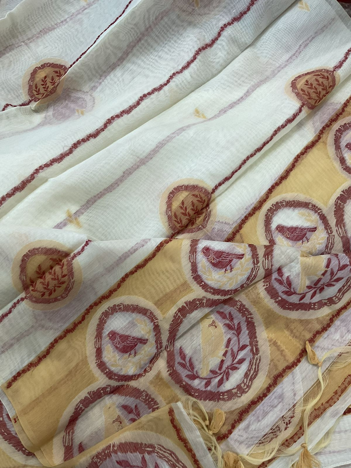 Soft Slub Chanderi Jamdani Weaved Suit - Off White