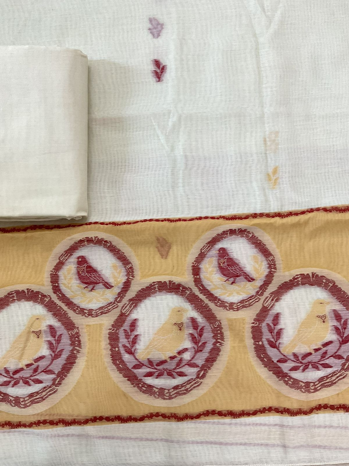 Soft Slub Chanderi Jamdani Weaved Suit - Off White