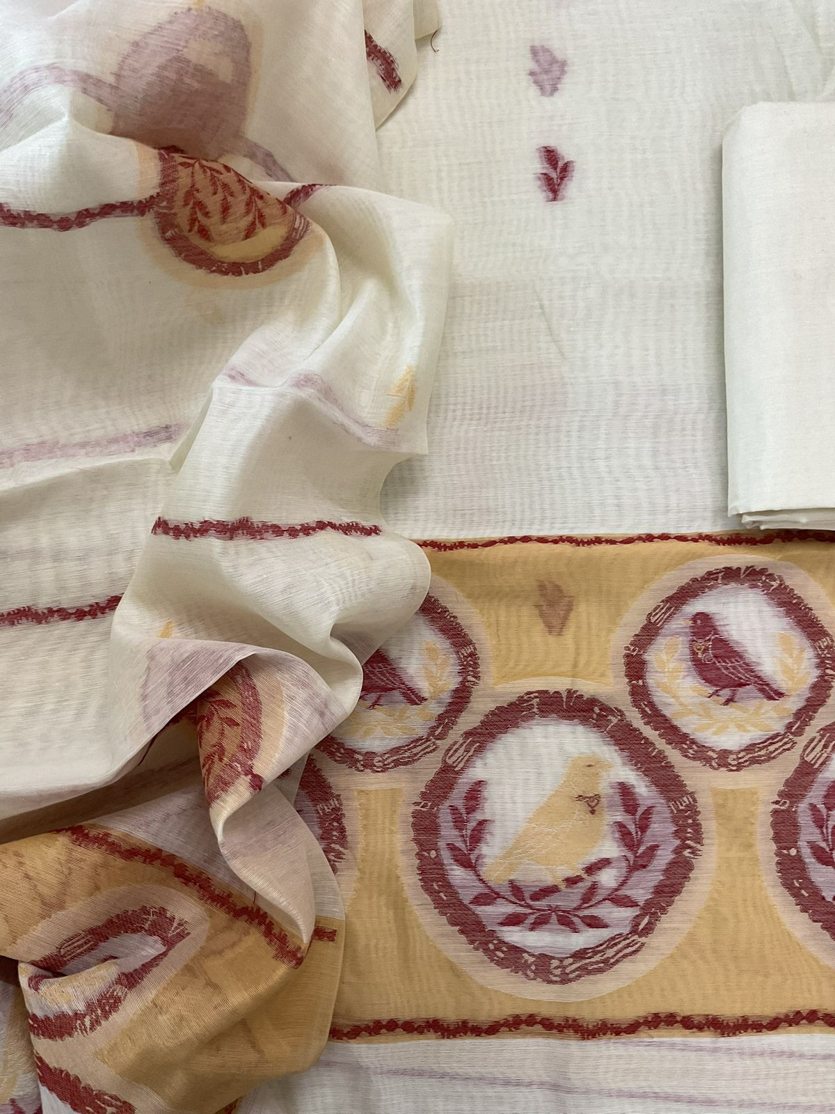 Soft Slub Chanderi Jamdani Weaved Suit - Off White
